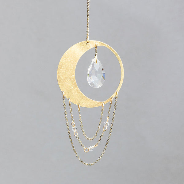 Suncatcher – Gold Crescent Moon & Sun Charms with Iridescent Beads