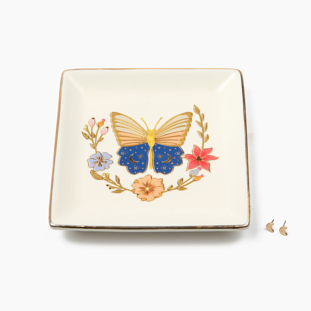 Jewelry Dish & Stud Earring Set - Butterfly/Cream