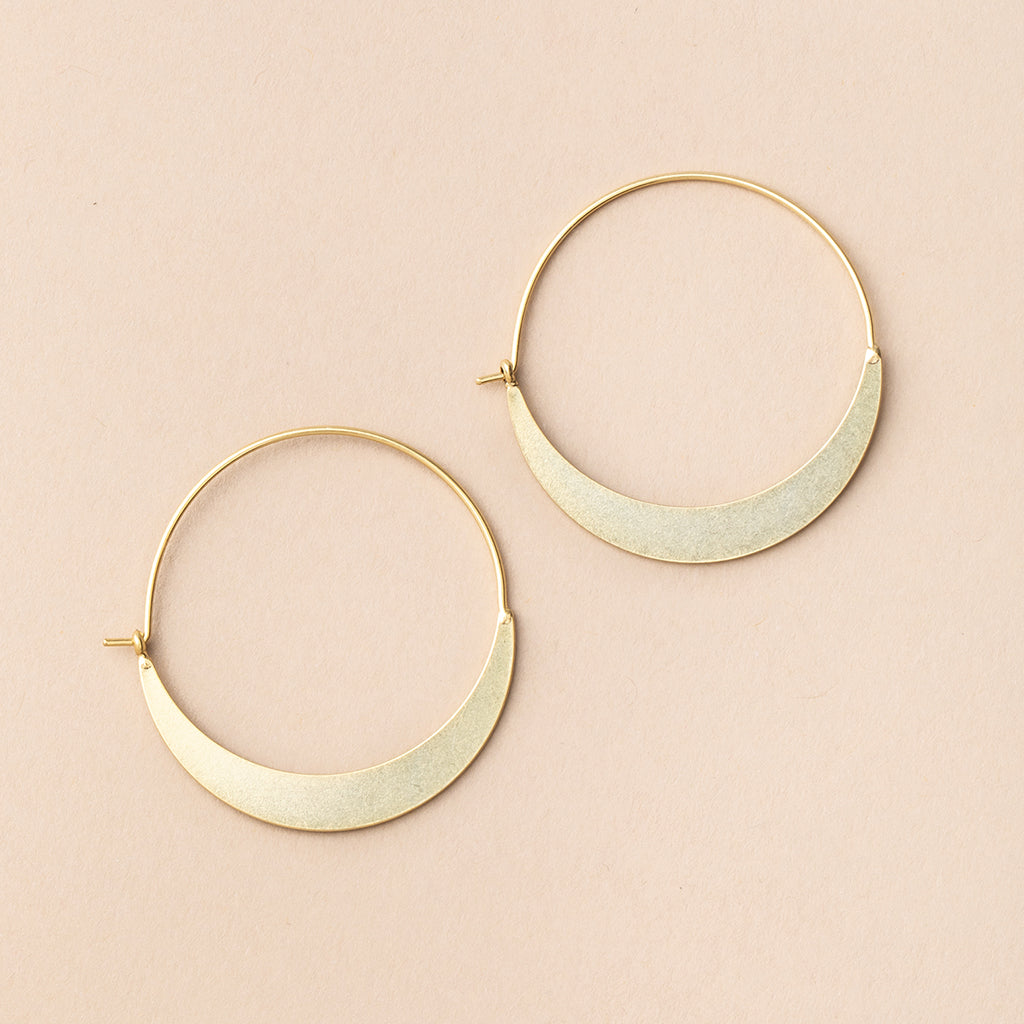 Crescent Moon Semi Hoop Earrings Hypoallergenic 18K Gold 