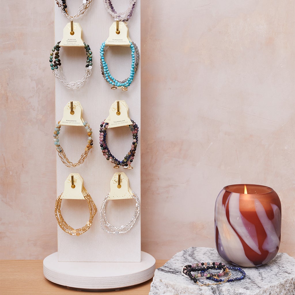 Amethyst & Lava Beads Gemstone Bracelets Pair - Free Size